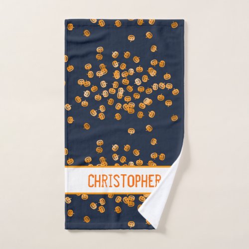 Halloween pumpkins navy custom name soft  hand towel 