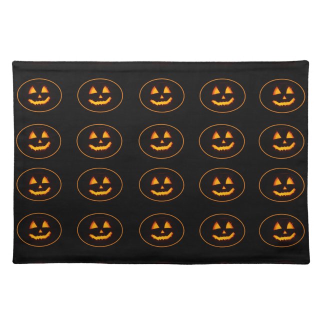 Halloween pumpkins on black cloth placemat (Front)