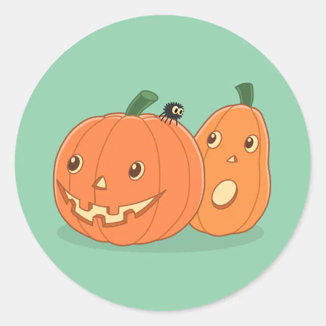 Halloween Pumpkins On Green Classic Round Sticker Zazzle