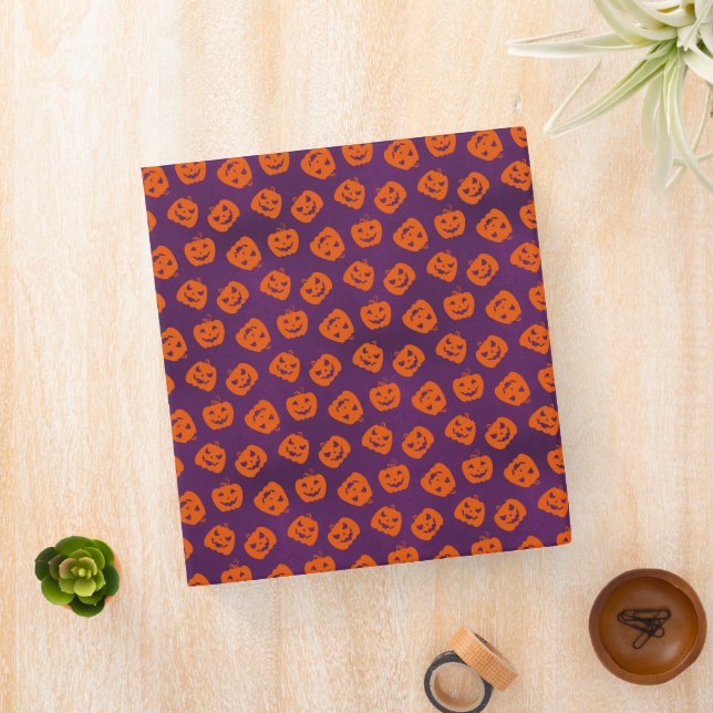 Halloween Pumpkins on Purple Background Pattern 3 Ring Binder (In Situ)