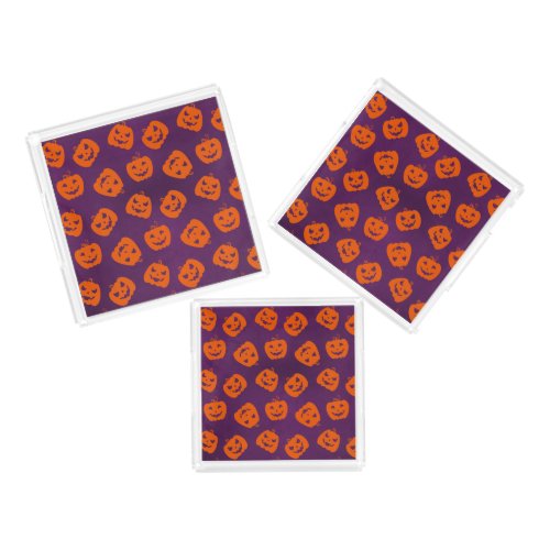 Halloween Pumpkins on Purple Background Pattern Acrylic Tray