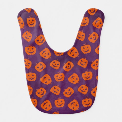 Halloween Pumpkins on Purple Background Pattern Baby Bib
