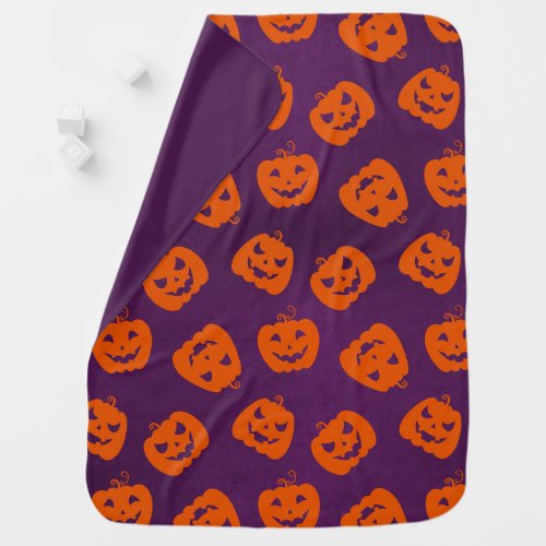 Halloween Pumpkins on Purple Background Pattern Baby Blanket