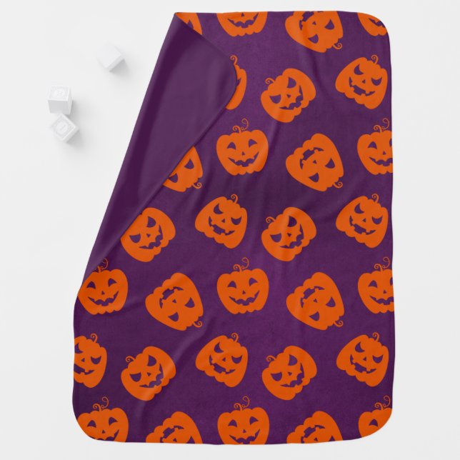 Halloween Pumpkins on Purple Background Pattern Baby Blanket (In Situ)
