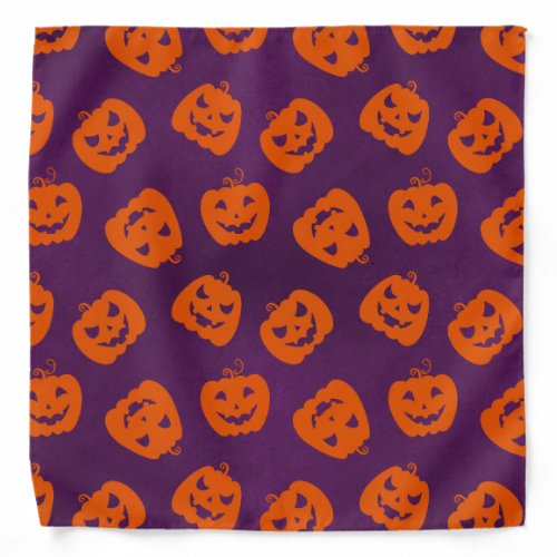 Halloween Pumpkins on Purple Background Pattern Bandana