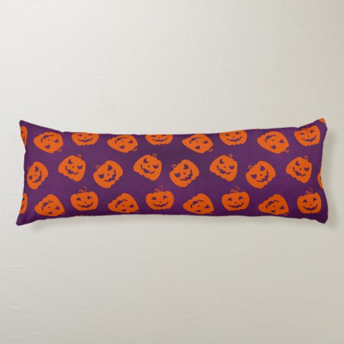 Halloween Pumpkins on Purple Background Pattern Body Pillow