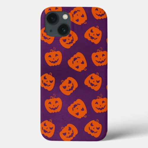 Halloween Pumpkins on Purple Background Pattern iPhone 13 Case