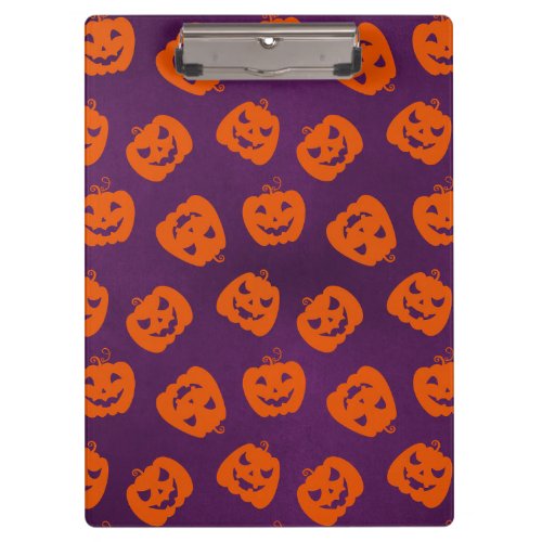 Halloween Pumpkins on Purple Background Pattern Clipboard