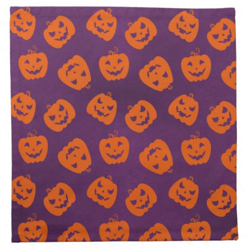 Halloween Pumpkins on Purple Background Pattern Cloth Napkin