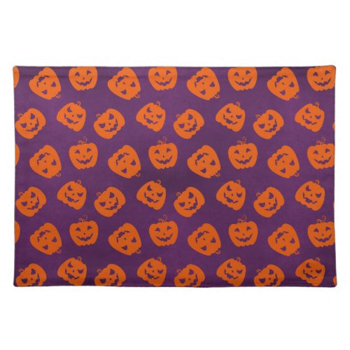 Halloween Pumpkins on Purple Background Pattern Cloth Placemat