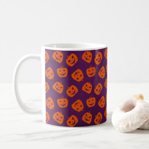 Halloween Pumpkins on Purple Background Pattern Coffee Mug