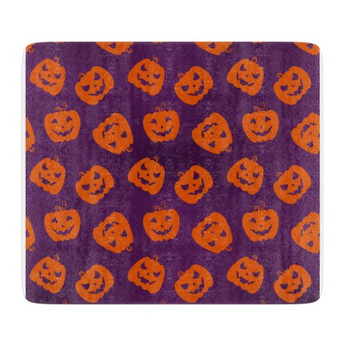 Halloween Pumpkins on Purple Background Pattern Cutting Board