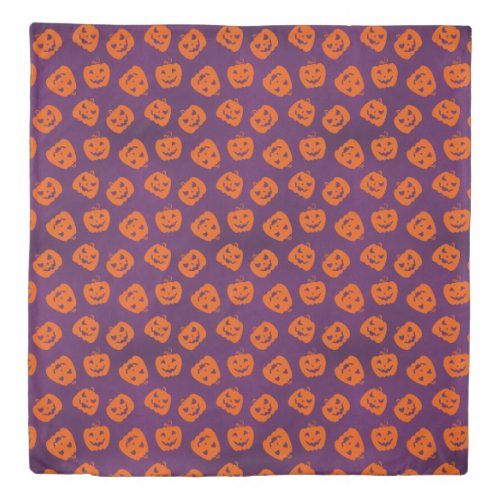 Halloween Pumpkins on Purple Background Pattern Duvet Cover