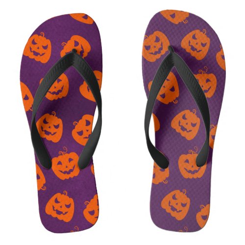 Halloween Pumpkins on Purple Background Pattern Flip Flops