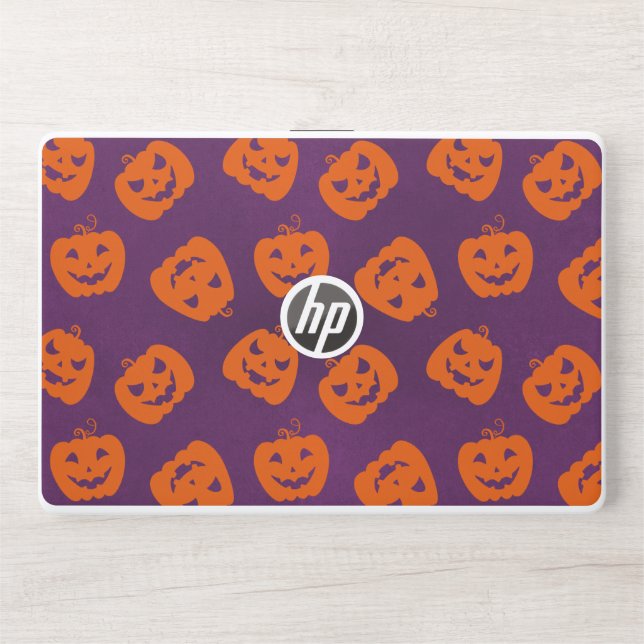 Halloween Pumpkins on Purple Background Pattern HP Laptop Skin (Front)