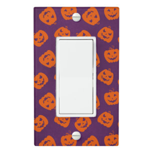 Halloween Pumpkins on Purple Background Pattern Light Switch Cover