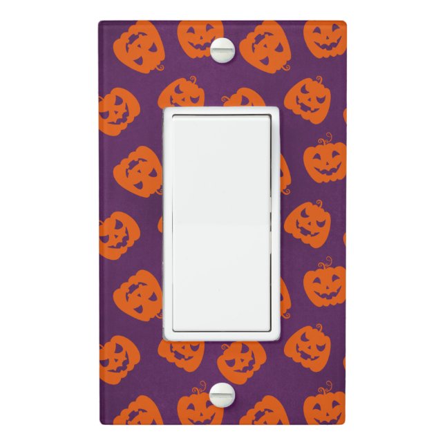 Halloween Pumpkins on Purple Background Pattern Light Switch Cover (In Situ)