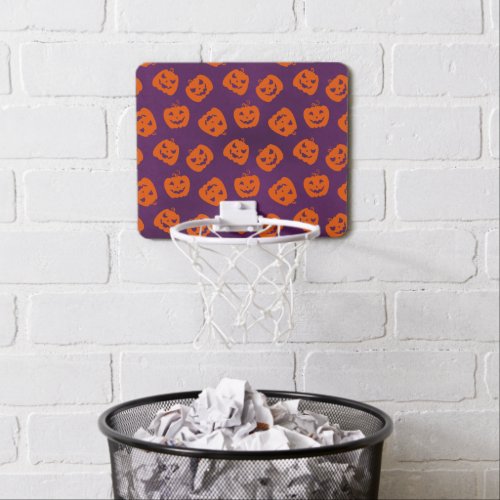 Halloween Pumpkins on Purple Background Pattern Mini Basketball Hoop