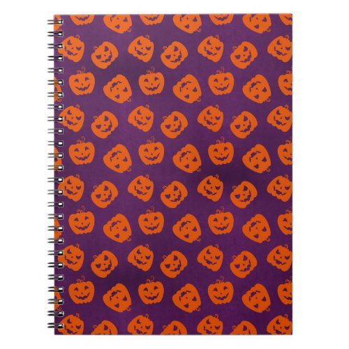 Halloween Pumpkins on Purple Background Pattern Notebook
