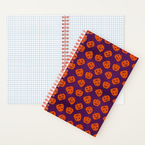 Halloween Pumpkins on Purple Background Pattern Notebook