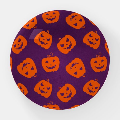 Halloween Pumpkins on Purple Background Pattern Paperweight