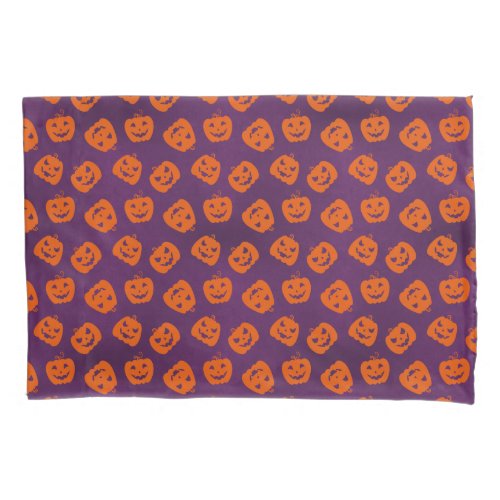 Halloween Pumpkins on Purple Background Pattern Pillow Case