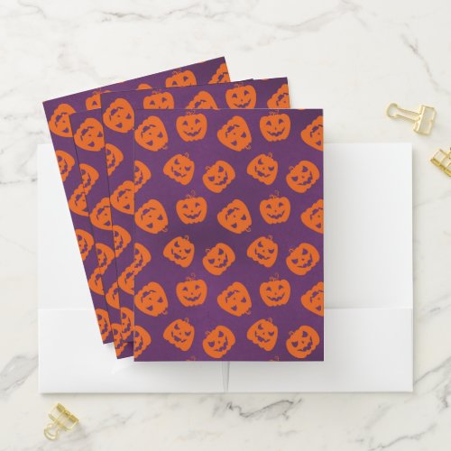 Halloween Pumpkins on Purple Background Pattern Pocket Folder
