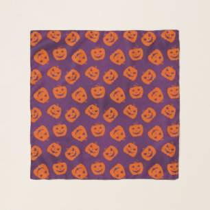 Halloween Pumpkins on Purple Background Pattern Scarf