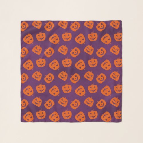 Halloween Pumpkins on Purple Background Pattern Scarf