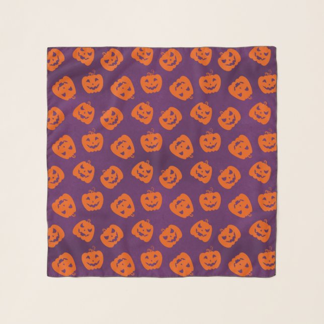 Halloween Pumpkins on Purple Background Pattern Scarf (Front)