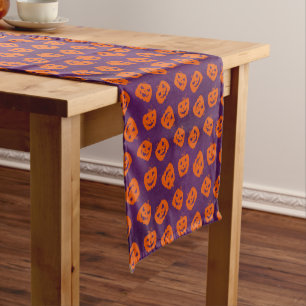 Halloween Pumpkins on Purple Background Pattern Short Table Runner