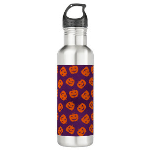 Halloween Pumpkins on Purple Background Pattern Stainless Steel Water Bottle