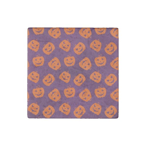 Halloween Pumpkins on Purple Background Pattern Stone Magnet