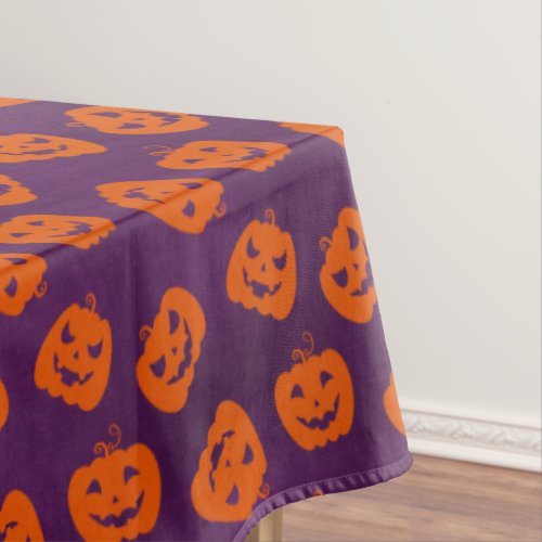 Halloween Pumpkins on Purple Background Pattern Tablecloth