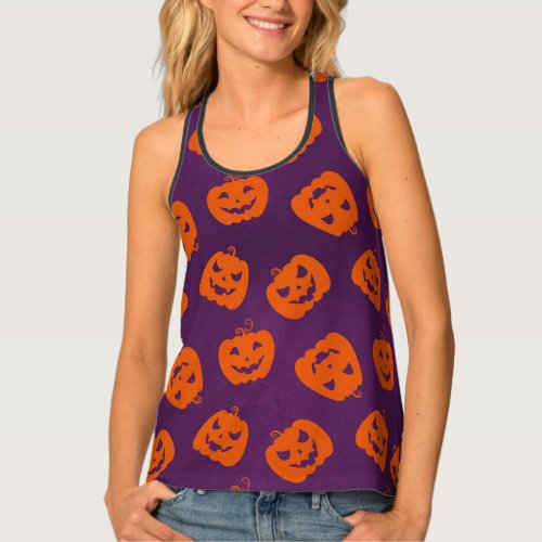 Halloween Pumpkins on Purple Background Pattern Tank Top