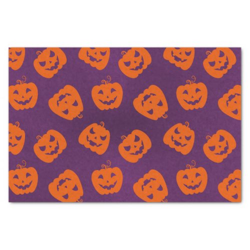 Halloween Pumpkins on Purple Background Pattern Tissue Paper