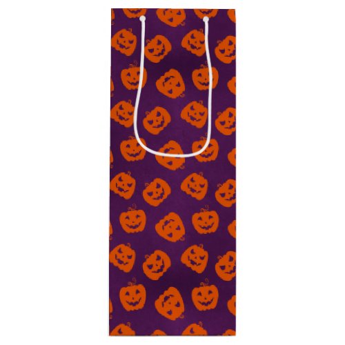 Halloween Pumpkins on Purple Background Pattern Wine Gift Bag
