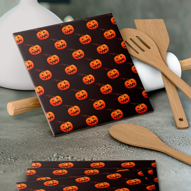 Halloween Pumpkins, Orange Pumpkins Trick Or Treat Ceramic Tile (Creator Uploaded)