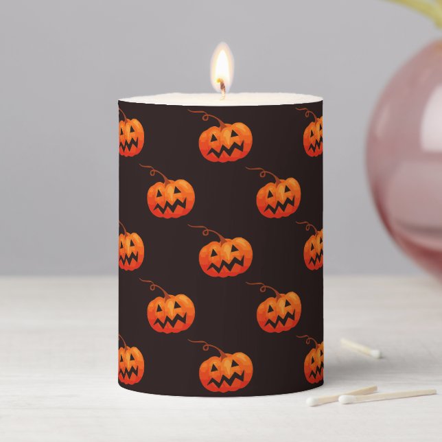 Halloween Pumpkins, Orange Pumpkins Trick Or Treat Pillar Candle (In Situ)