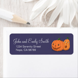 Halloween Pumpkins Pair on Purple Return Address Label