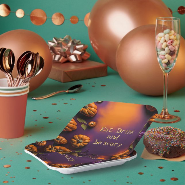 Halloween Pumpkins Paper Plates (Multi)