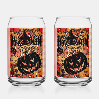 Halloween, Pumpkins Party, Black Pink Can Glass