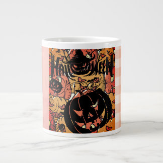 Halloween, Pumpkins Party, Black Pink Giant Coffee Mug