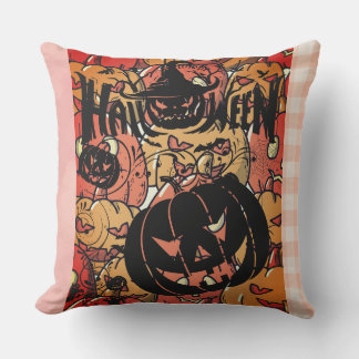 Halloween, Pumpkins Party , Black Pink, Outdoor Pillow