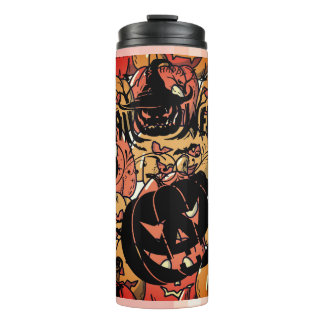 Halloween, Pumpkins Party, Black Pink Thermal Tumbler