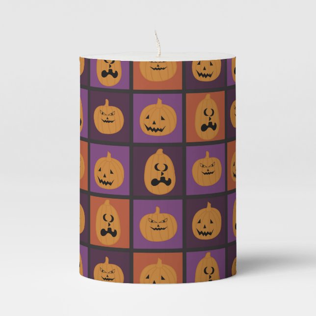 Halloween pumpkins pillar candle (Front)