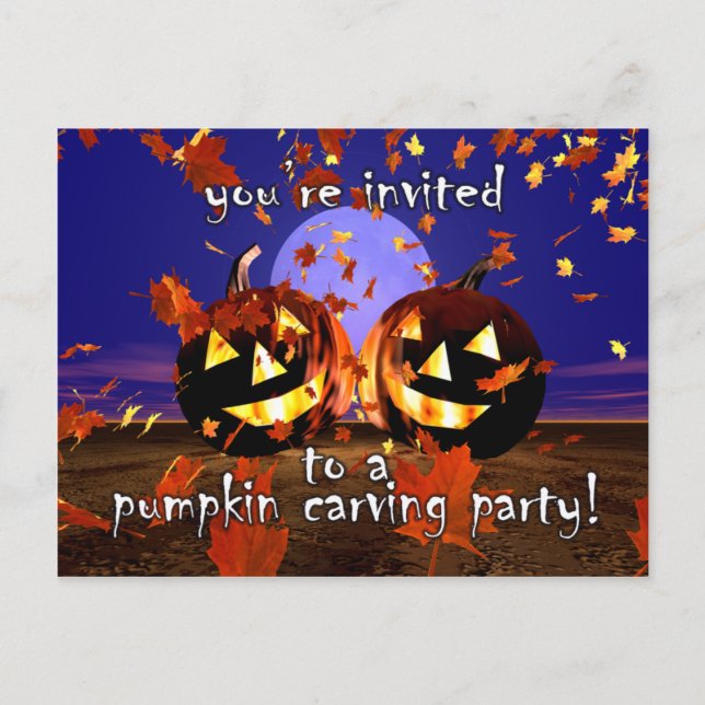 Halloween Pumpkins Playing Invitation Postcard (Front)