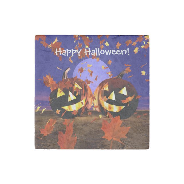 Halloween Pumpkins Playing Stone Magnet (Front)