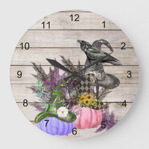 Halloween Pumpkins Raven Large Clock