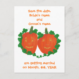 Halloween Pumpkins Save the date wedding postcards